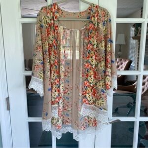 Floral Lace Lightweight Open Cardigan Beach Swim Coverup Small-Medium